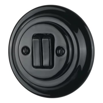 Bohemia-Design - Porcelain Retro Double Light Switch with Frame No. 5, Black