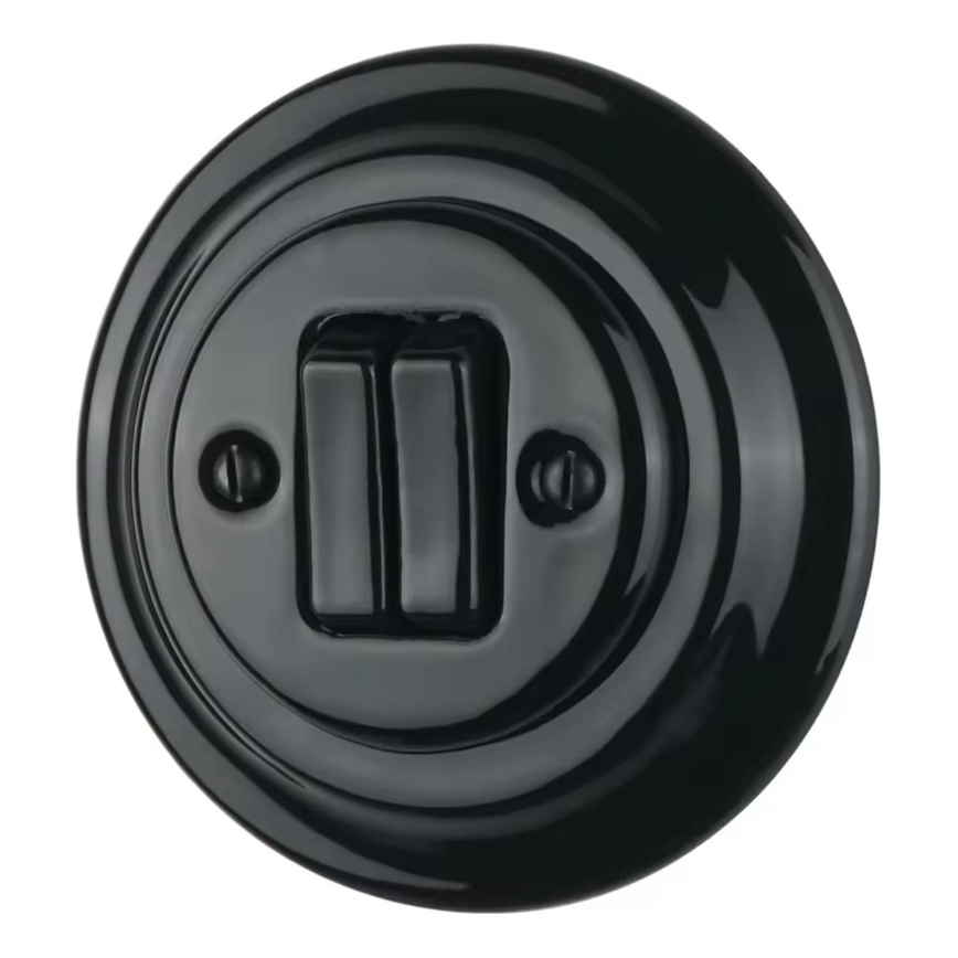 Bohemia-Design - Porcelain Retro Double Light Switch with Frame No. 5, Black
