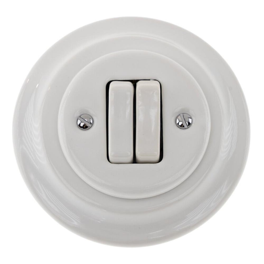 Bohemia-Design - Porcelain Retro Double Light Switch with Frame No. 5 White