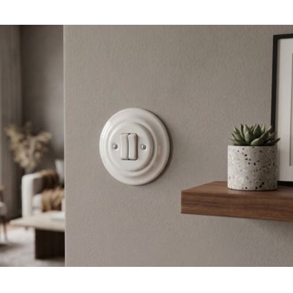 Bohemia-Design - Porcelain Retro Double Light Switch with Frame No. 6+6, White