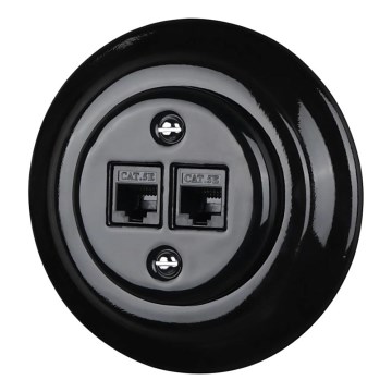 Bohemia-Design - Porcelain Retro Ethernet Socket with Frame, 2× CAT5e, Black