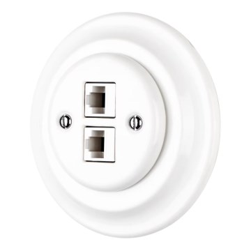 Bohemia-Design - Porcelain Retro Ethernet Wall Socket with Frame, 2x CAT5e, White