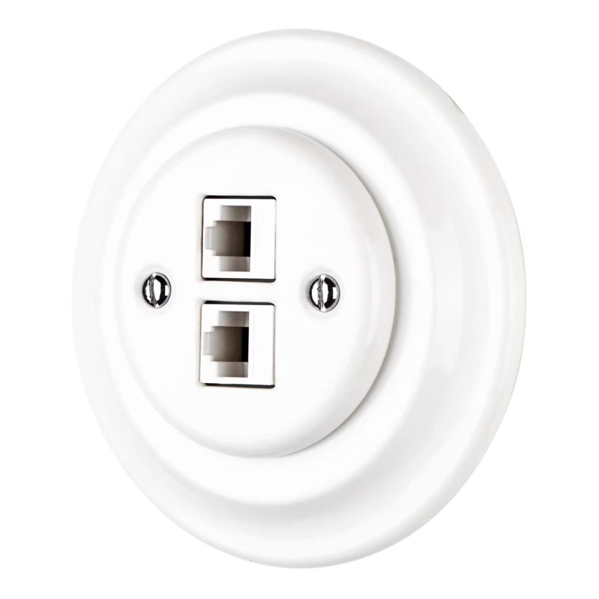Bohemia-Design - Porcelain Retro Ethernet Wall Socket with Frame, 2x CAT5e, White