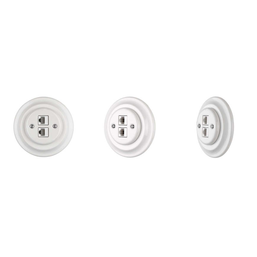 Bohemia-Design - Porcelain Retro Ethernet Wall Socket with Frame, 2x CAT5e, White