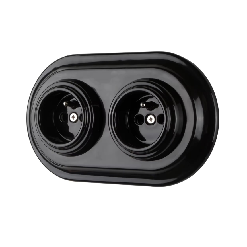 Bohemia-Design - Porcelain Retro Frameless Wall Socket 250V/16A, Black