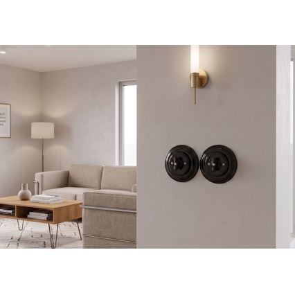 Bohemia-Design - Porcelain Retro Rotary Switch with Frame No. 7, Black