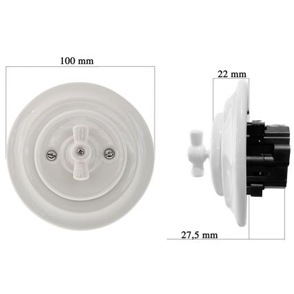 Bohemia-Design - Porcelain retro rotary switch with frame No. 7, white