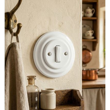Bohemia-Design - Porcelain Retro Single Bell Switch with Frame, White