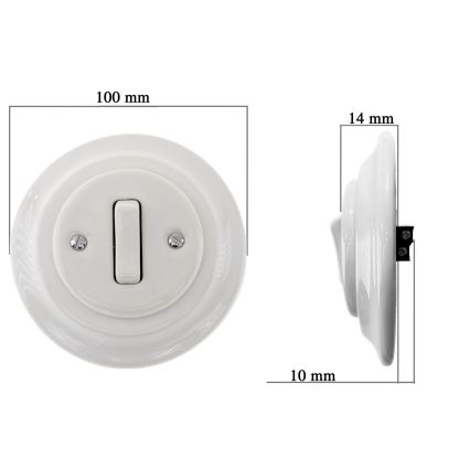 Bohemia-Design - Porcelain retro single light switch with frame No. 1, white