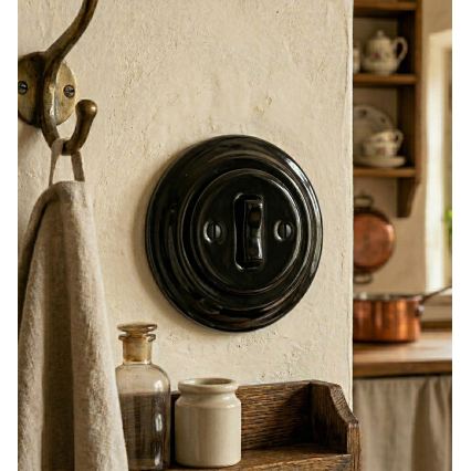Bohemia-Design - Porcelain Retro Single Switch with Frame No. 1, Black