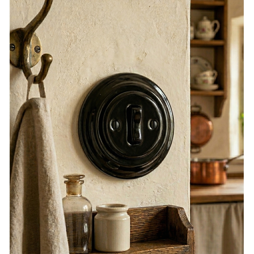 Bohemia-Design - Porcelain Retro Single Switch with Frame No. 1, Black