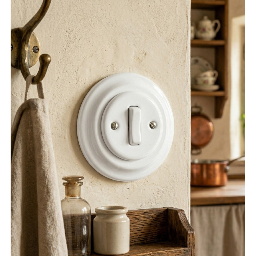 Bohemia-Design - Porcelain Retro Single Switch with Frame No. 6 White