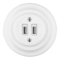 Bohemia-Design - Porcelain Retro USB Power Outlet with Frame, 2x USB-A, White