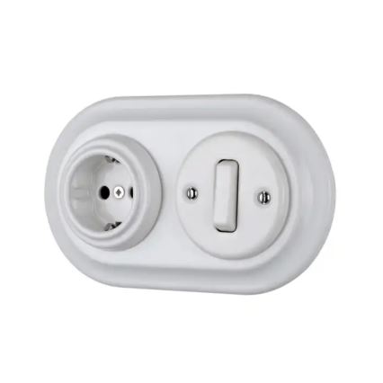 Bohemia-Design - Porcelain Retro Wall Socket, Frameless, 250V/16A, White