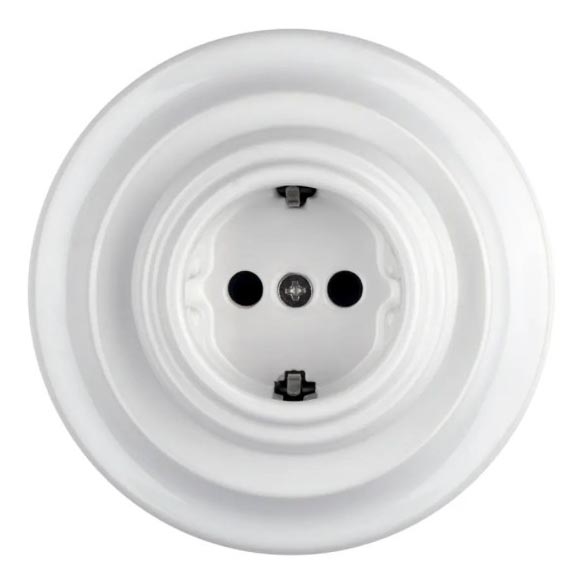 Bohemia-Design - Porcelain Retro Wall Socket with Frame, SCHUKO 250V/16A, White
