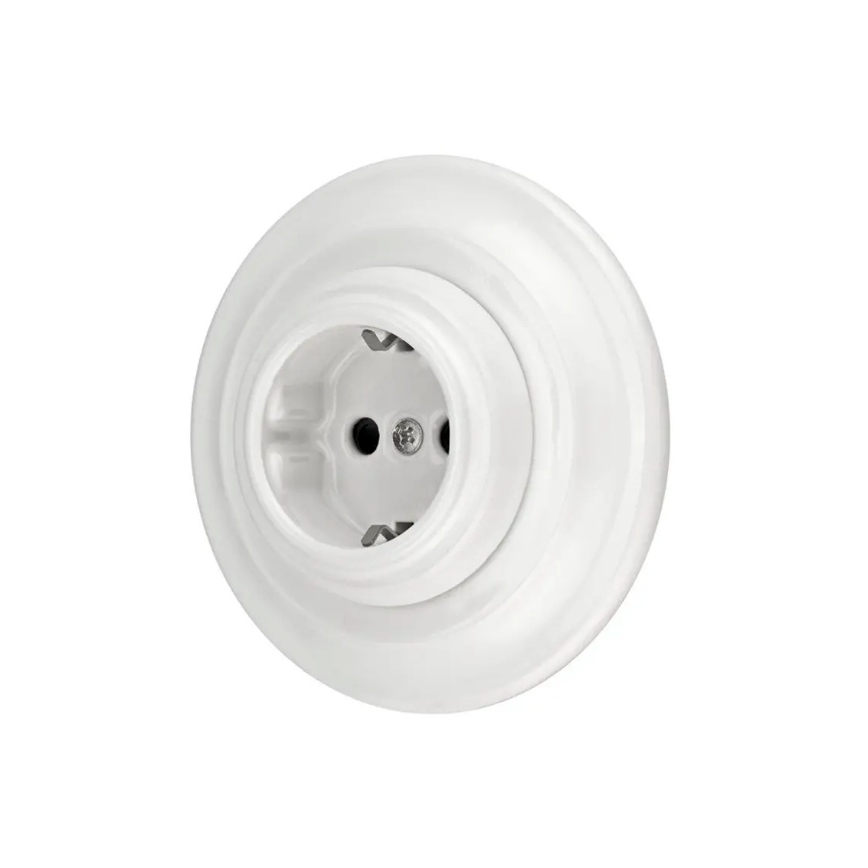 Bohemia-Design - Porcelain Retro Wall Socket with Frame, SCHUKO 250V/16A, White