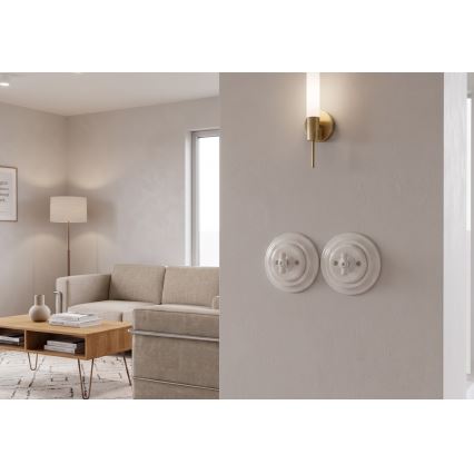 Bohemia-Design - Porcelain vintage rotary switch with frame No. 1, white