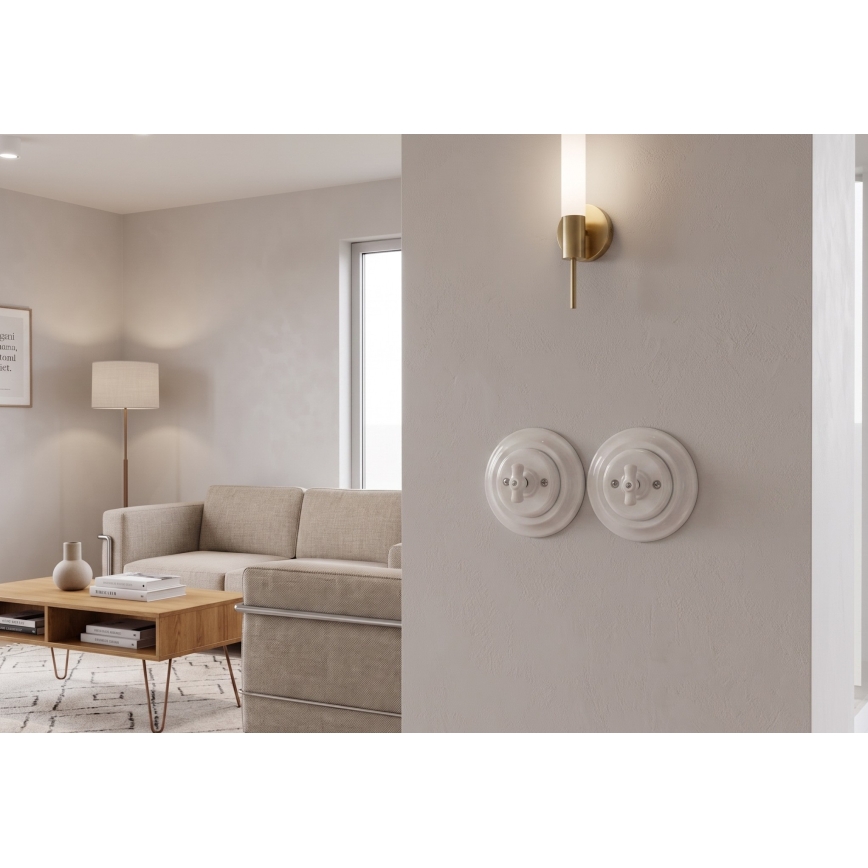 Bohemia-Design - Porcelain vintage rotary switch with frame No. 1, white