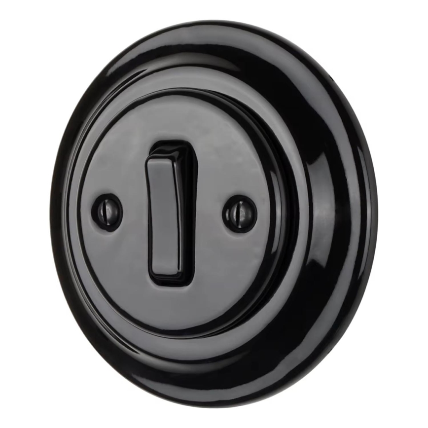 Bohemia-Design - Porcelain Vintage Single Switch with Frame No. 1, Black