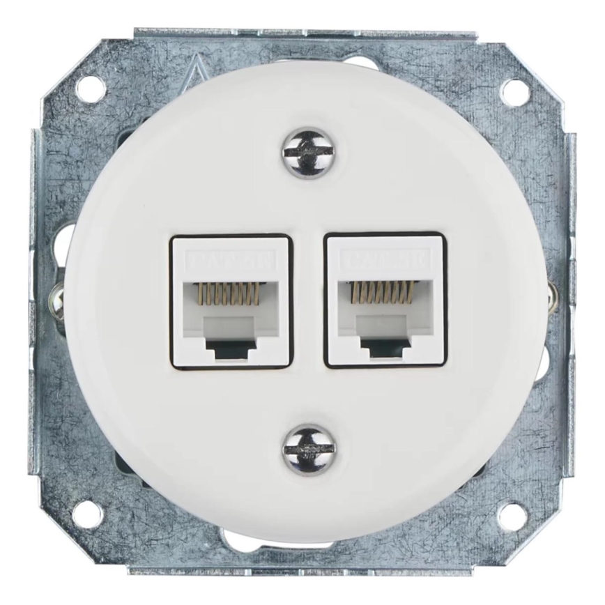 Bohemia-Design -Retro porcelain frameless Ethernet wall socket 2x CAT5e white
