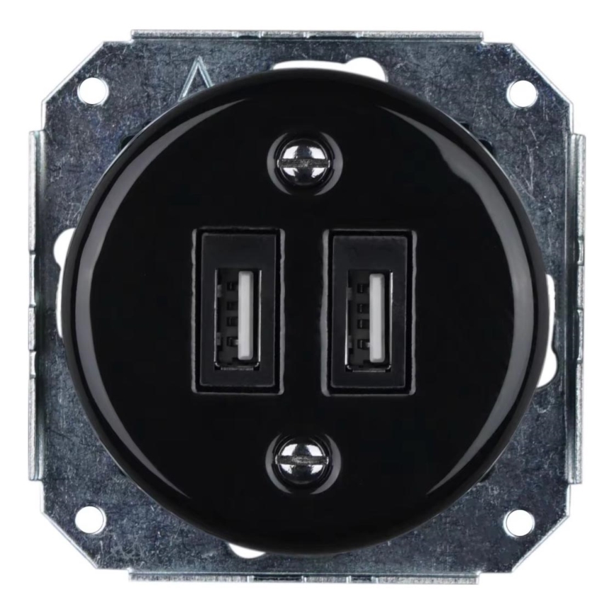 Bohemia-Design - Retro Porcelain Frameless USB Power Outlet, 2x USB-A, Black