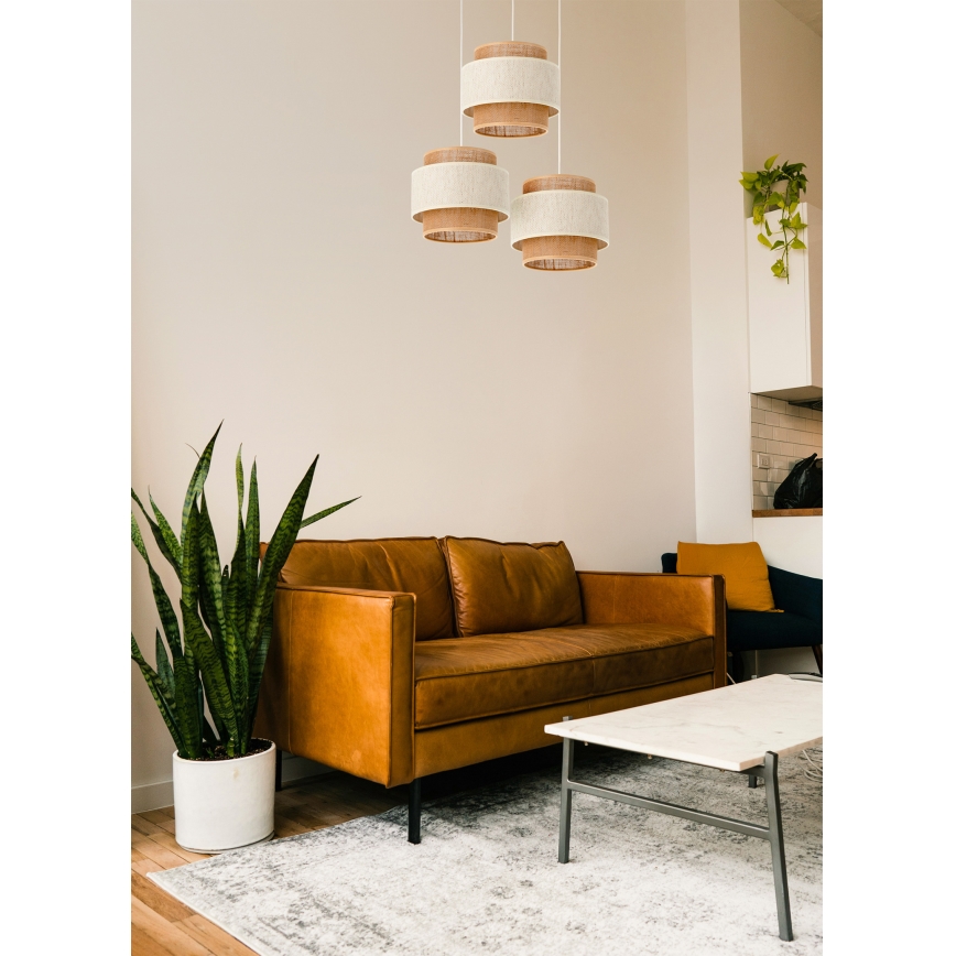 BOHO Cord Pendant Light 3xE27/60W/230V Cream/Jute