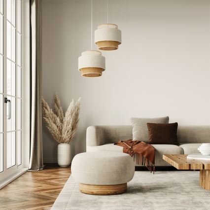 BOHO pendant light on cord 2xE27/60W/230V white/jute