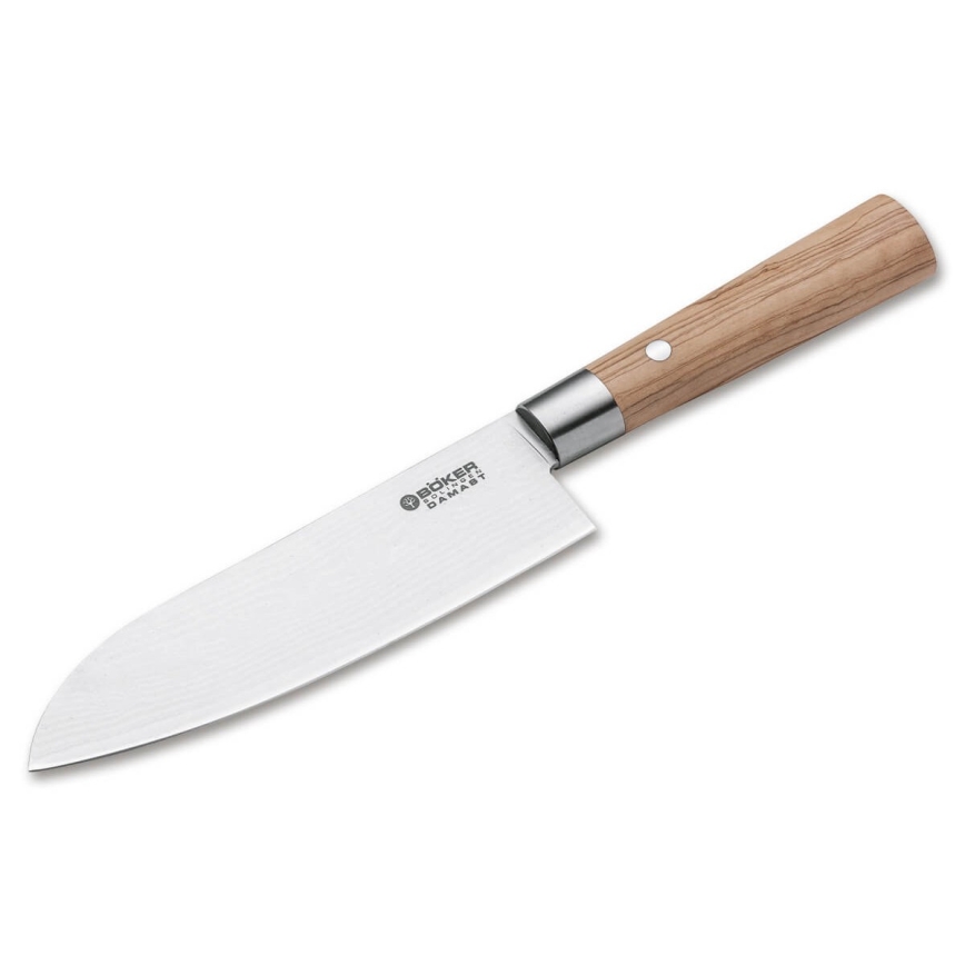 Böker - Damascus Santoku kitchen knife DAMAST OLIVE 17.2 cm olive wood