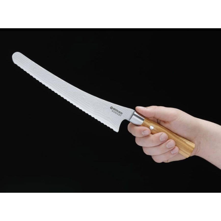Böker - DAMAST OLIVE 23.5 cm Damascus Bread Knife, Olive Wood