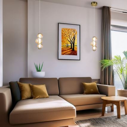 BOLLA cable-suspended LED pendant lamp LED/12W/230V Ø 16 cm gold/smoky beige