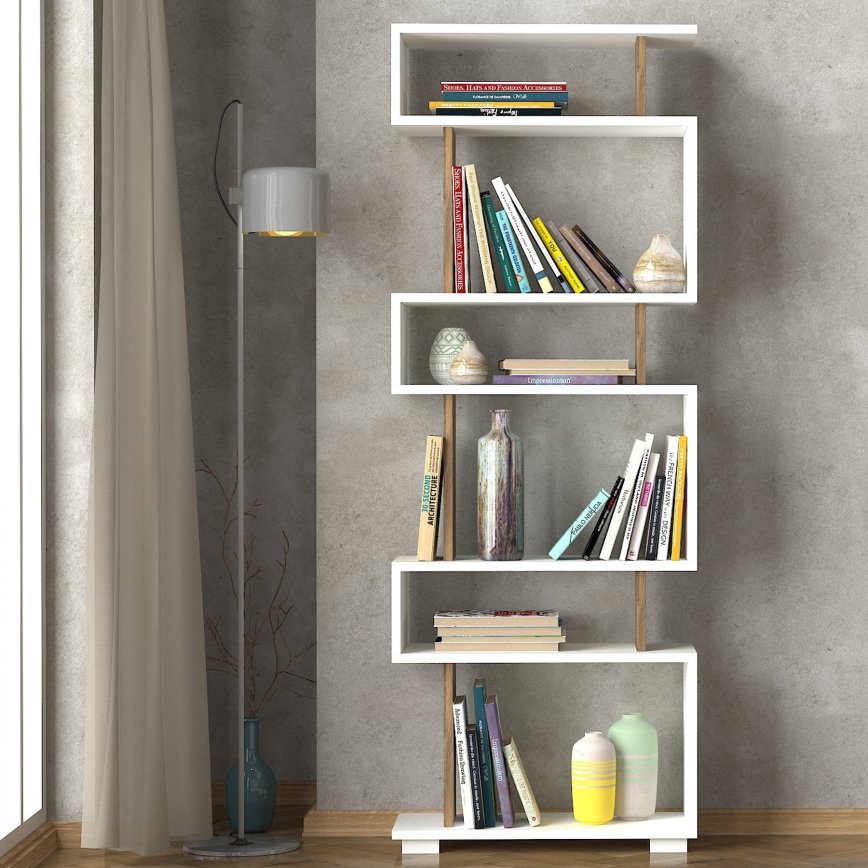Bookcase BLOK 165x60 cm white/brown