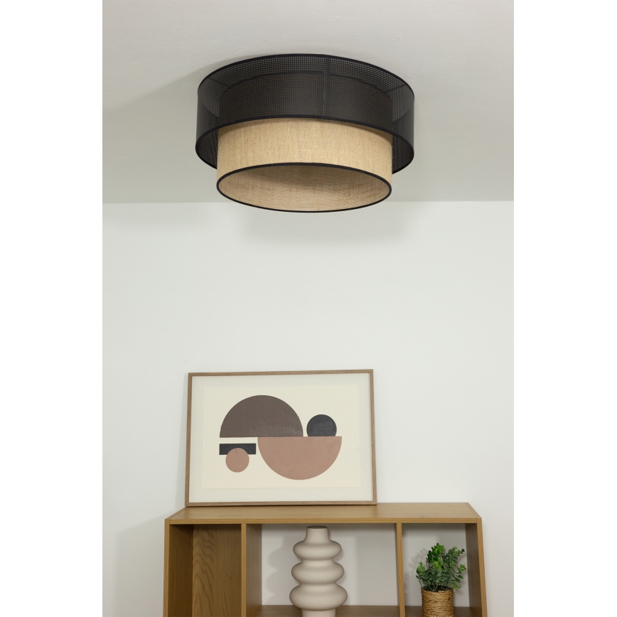 BORHO Ceiling Lamp 1x E27, 60W, 230V, Ø 50 cm, Black/Jute