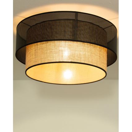 BORHO Ceiling Lamp 1x E27, 60W, 230V, Ø 50 cm, Black/Jute