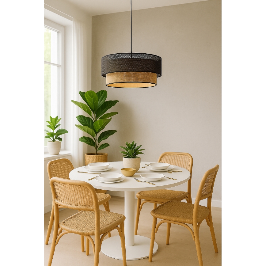 BORHO Cord Pendant Light 1xE27/60W/230V Ø 50 cm Black/Jute