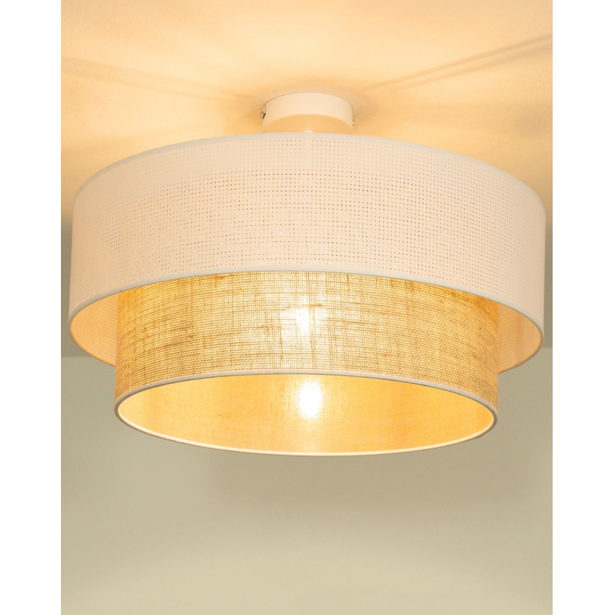 BORHO Flush-mount Ceiling Light 1xE27/60W/230V, dia. 40 cm, White/Jute
