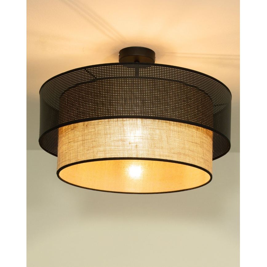 BORHO Flush-mount ceiling light 1xE27/60W/230V Ø 40 cm Black/Jute