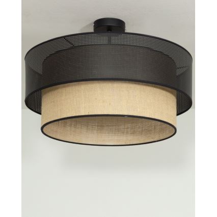 BORHO Flush-mount ceiling light 1xE27/60W/230V Ø 40 cm Black/Jute
