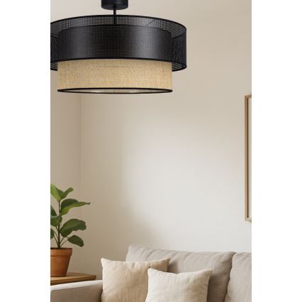 BORHO Flush-mounted Ceiling Light 1xE27/60W/230V Black/Jute
