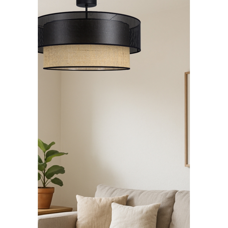 BORHO Flush-mounted Ceiling Light 1xE27/60W/230V Black/Jute