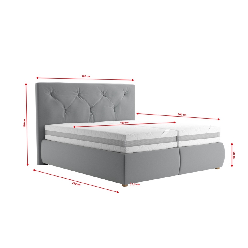 Boxspring bed with mattress and topper ELEN 180x200 cm grey