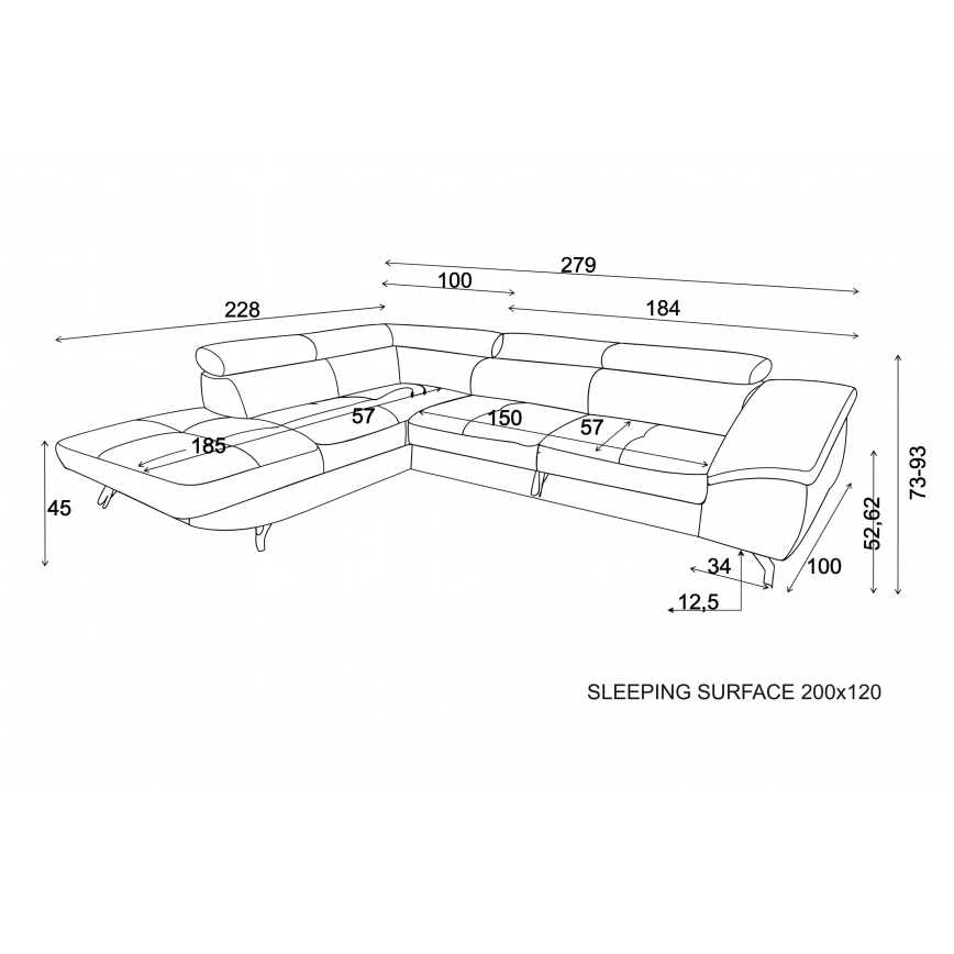BRESCIA Left-hand L-shaped Corner Sofa Bed with Storage, Beige
