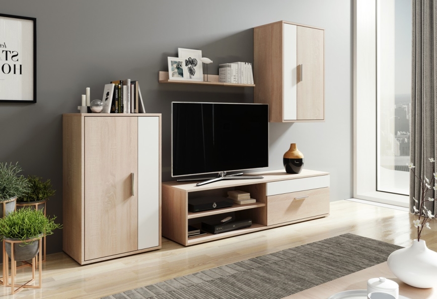 BRICK living room wall unit, Sonoma oak/white