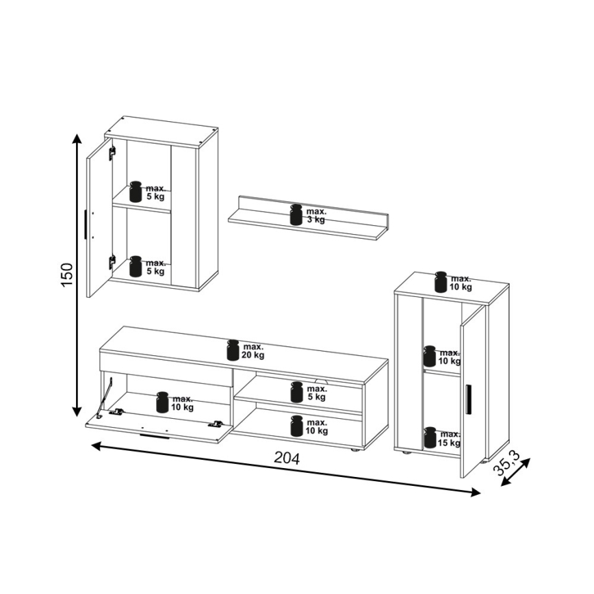 BRICK living room wall unit, Sonoma oak/white