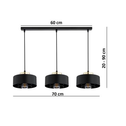 Brilagi - 3-Light Cable Pendant, 3x E27/60W/230V, Black/Gold