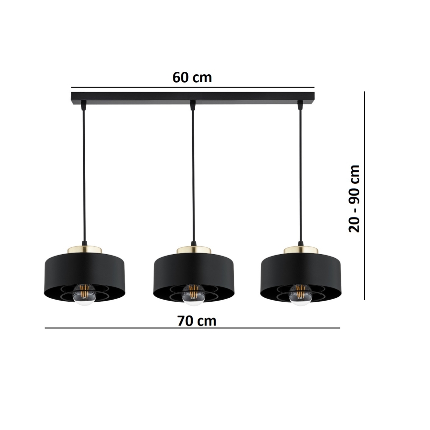 Brilagi - 3-Light Cable Pendant, 3x E27/60W/230V, Black/Gold