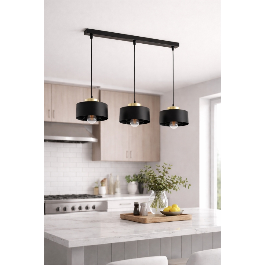 Brilagi - 3-Light Cable Pendant, SPRING 3x E27/60W/230V, Black/Gold