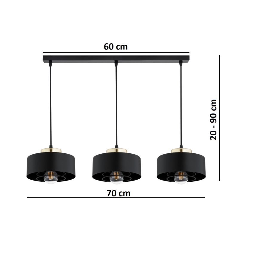 Brilagi - 3-Light Cable Pendant, SPRING 3x E27/60W/230V, Black/Gold