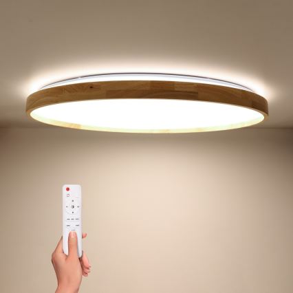 Brilagi - Dimmable LED Ceiling Light ALSON LED/72W/230V 3000-6500K Oak Ø 78 cm + Remote Control