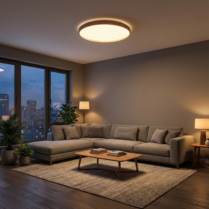 Brilagi - Dimmable LED Ceiling Light ALSON LED/72W/230V 3000-6500K Oak Ø 78 cm + Remote Control
