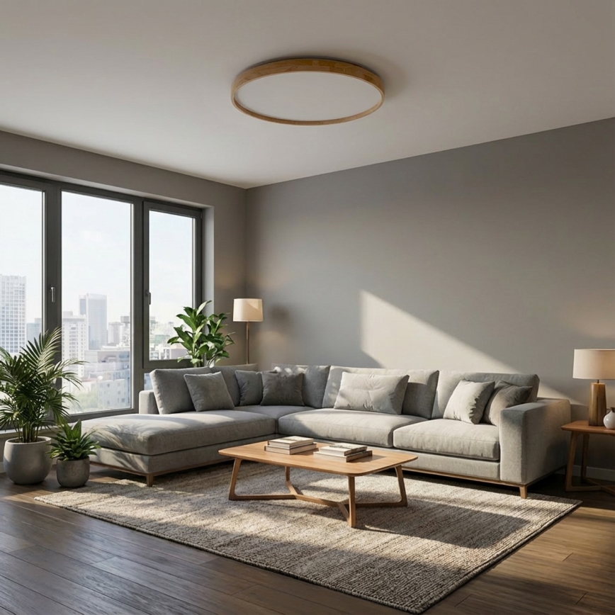 Brilagi - Dimmable LED Ceiling Light ALSON LED/72W/230V 3000-6500K Oak Ø 78 cm + Remote Control